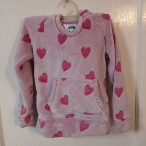 Pink Heart Cuddly Plush Pullover Hoodie- size 5/6